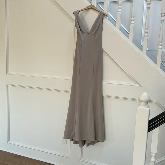 stone grey bridesmaid dresses Simple Silver Grey Spaghetti Straps Side Slit Long Bridesmaid Dresses ,  MRB0001 main image 1